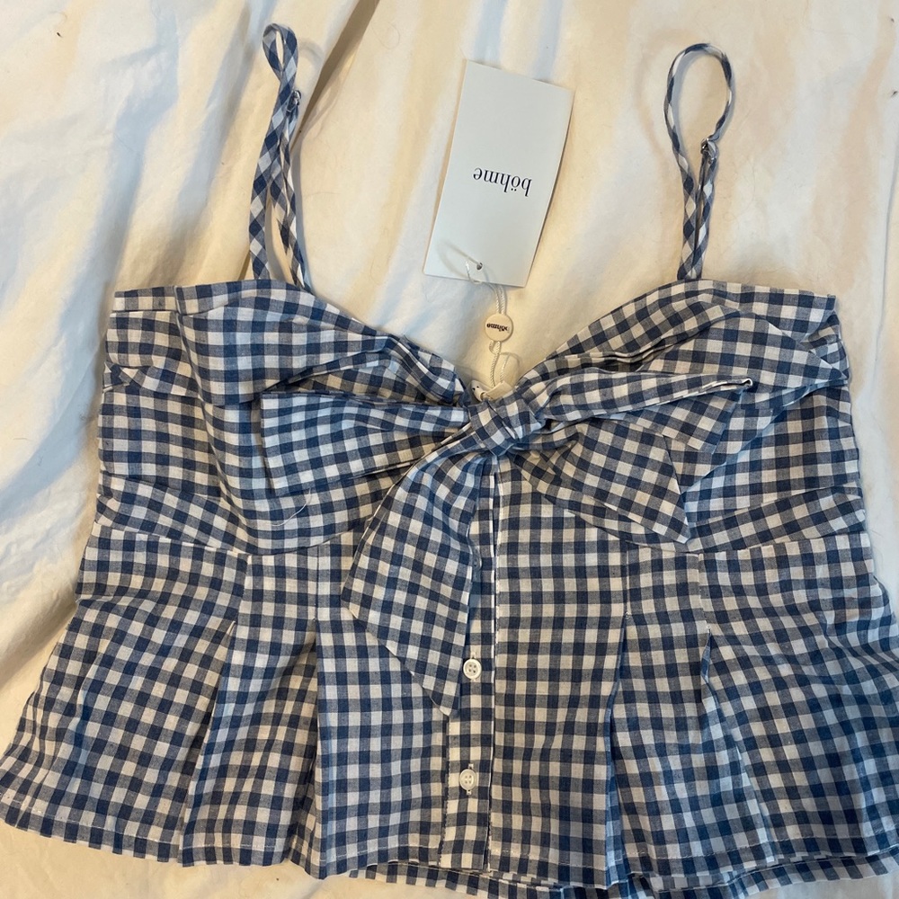 Bohme size M blue and white checkered crop tank